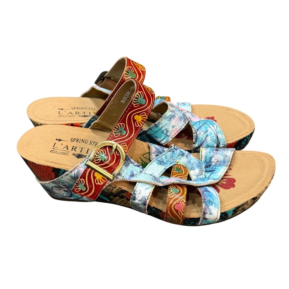 L'Artiste by Spring Step Baocire Wedge Slide Sandal‎ Women's Size EU 37- US 6.5